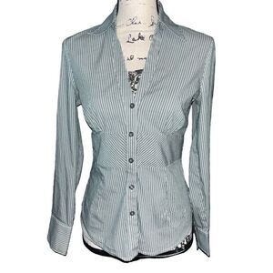 Express Design Studio fitted green,‎ white & black striped blouse small